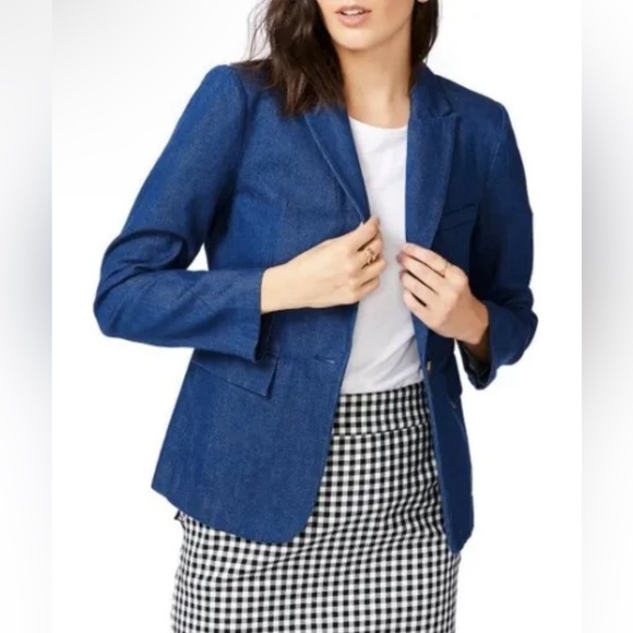 Court & Rowe Women Blue Denim One-Button Blazer Jacket Size 4 - Picture 2 of 9
